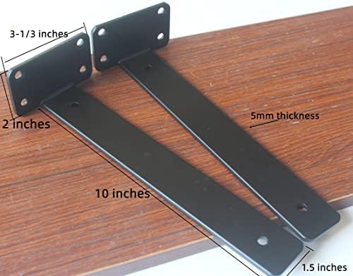 8 Pack - 10 inch Black Hidden L Shelf Bracket (1/5 Inch Thicked) Iron Floating Shelf Brackets Rustic Industrial Metal Brackets for Shelf Support - Image 2