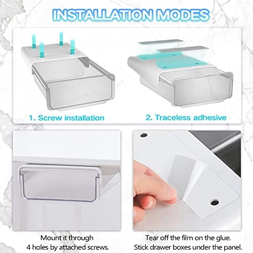 OSPNIEEK Self-adhesive Under Desk Drawer Organizer, 2 Pack Table Hidden Slide Out Large Storage Mounted Desktop Pencil Holder Tray Drawers for Office Home School Stationery Kitchen (White) - Image 4