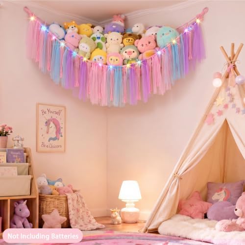 FIOBEE Stuffed Animals Net LED Light Toy Hammock for Kids Bedroom Storage - Image 5
