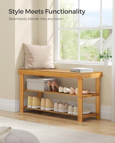 SONGMICS Shoe Rack Bench, 3-Tier Bamboo Entryway Bench, 35.2 Inches Width - Image 7