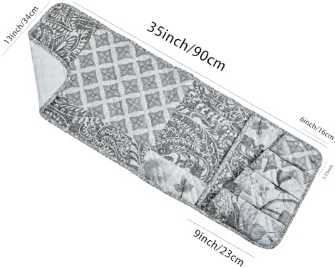 Brilliant Sunshine Grey Flowers Patchwork Couch Armrest Organizer, 35"×13" - Image 3