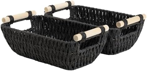 StorageWorks Wicker Storage Baskets for Shelves, 2 Pack Black Small Basket by StorageWorks