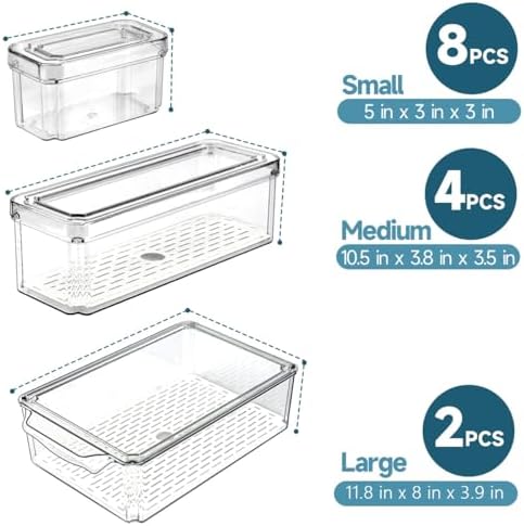 14 Pack Fridge Organizers and Storage - Refrigerator Organizer Bins with Lids, BPA-Free Fridge Organization, Fruit Storage Containers for Fridge, Vegetable, Food, Drinks, Cereals, Clear - Image 6
