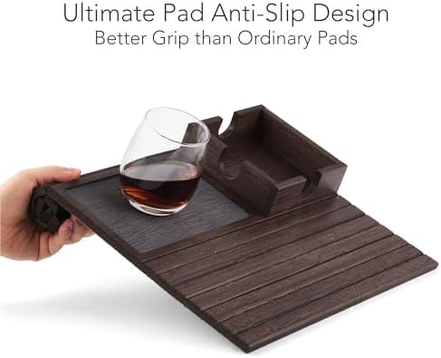 Detor Couch Cup Holder Tray with Super Anti-Slip Pad, Large 4.5" x 4.5" Organizer, Brown-Stained Bamboo Finish, Enhanced Non-Slip Felt Base, Durable Bamboo Slats, Fits Armrests 5.5" and Wider - Image 3