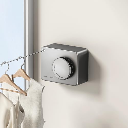 MUSTORN Retractable Clothesline Indoor, Non-Sagging Outdoor Clothes Line Retracting Heavy Duty Clothes Drying Laundry Line Wall Mounted Stainless Steel Line-13.8 Feets(Gray) by MUSTORN