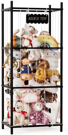 SpaceAid Stuffed Animal Storage Organizer, Wood Animals Zoo Toy Plushies Storage Holder, Large Capacity Plush Toy Cage for Playroom Organization, 22.8" Wide, Black by SpaceAid