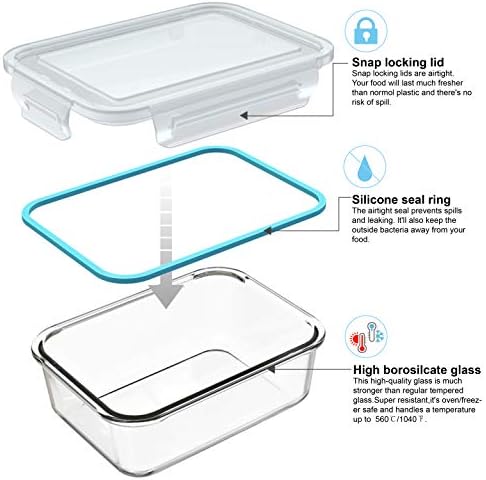 AILTEC Glass Food Storage Containers with Lids 9 Pack, 3 Shape Airtight Set - Image 4