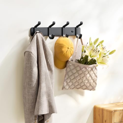 Heavy Duty Coat Rack Wall Mounted, Metal Wall Hook Rack with 4 Double Hooks for Coats, Hats, Jackets, Robes, Towels, Keys, Backpacks and Purses, Entryway, Closet, Mudroom, Bathroom (Black, 2 Pack) - Image 2