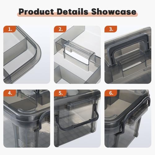 2-Tier Medicine Organizer - Plastic Portable Storage Box with Handle Grey - Image 3