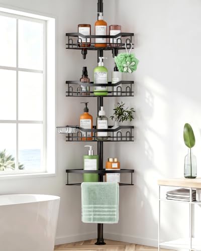 Corner Shower Caddy Tension Pole 4 Tier Stainless Steel Bathroom Organizer Shelves for Inside Shower Bathtub Shampoo Storage,26 to 120 Adjustable Standing Rack with Towel Rack by Unknown