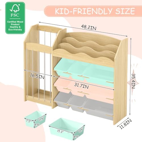 EXPERLAM Kids Toy Organizer, Scalloped Shelf, Plush Holder, 9 Colorful Bins - Image 2
