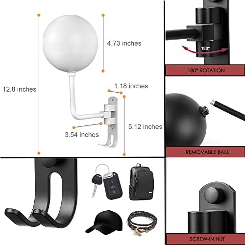 SNAGMO White 180° Motorcycle Helmet Rack, Rotation Metal Helmet Holder Wall Mount, Helmet Holder Bike with 2 Hooks Helmet Hanger for Motorcycle Bike Coats, Caps, Baseballs, Rugby Helmet (2 pcs) - Image 2