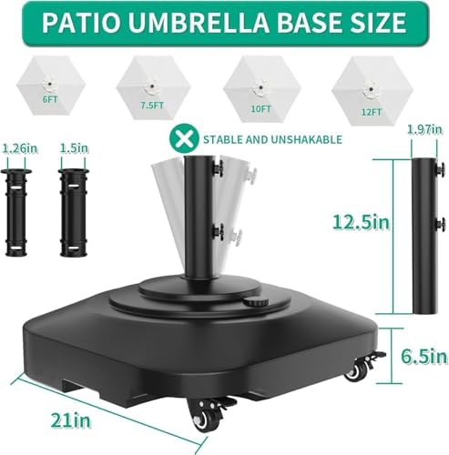 QZER Large Fillable Umbrella Base with 5 Wheels, Outdoor Umbrella Stand - Image 4