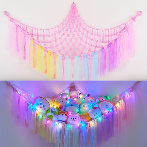 FIOBEE Stuffed Animals Net LED Light Toy Hammock for Kids Bedroom Storage by FIOBEE