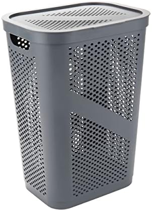 Mind Reader Slim Laundry Hamper with Lid, 60L Clothes Basket, Ventilated Plastic, Gray - Image 6