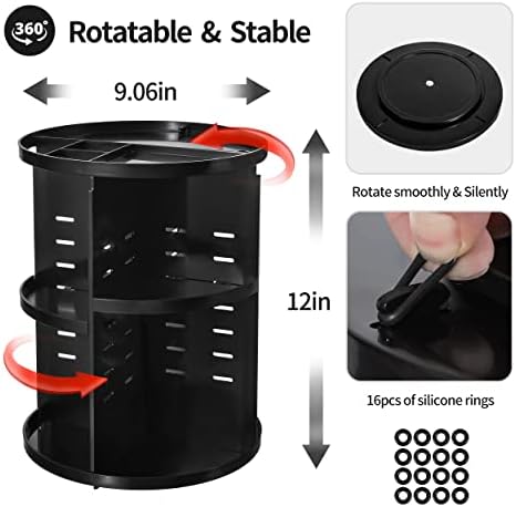 seinlife 360 Rotating Makeup Organizer,DIY Adjustable Spinning Holder,Foldable Cosmetic Storage Display box,Large Capacity Make up Caddy Shelf,Fits Countertop Vanity and Bathroom (BLACK) - Image 4