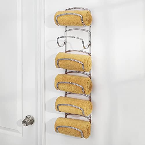 mDesign Metal Towel Shelves – Towel Rack for the Bathroom with 6 Compartments – Practical Bathroom Accessories for Both Large and Small Towels – Silver - Image 2