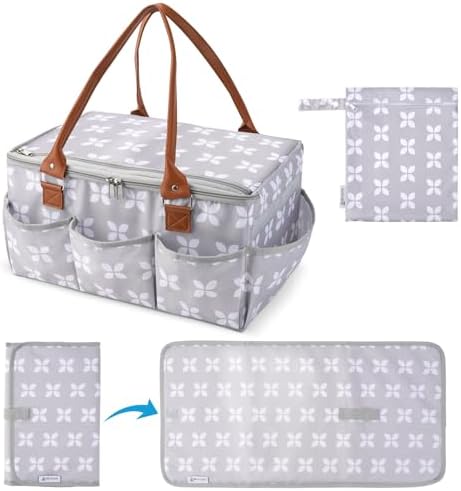 Moteph Diaper Caddy with Changing Mat, Large Baby Diaper Caddy Organizer with Lid, Portable Organizer Basket for Baby Essentials, Roll-Up Lid, Built-In Changing Mat Pocket by MOTEPH