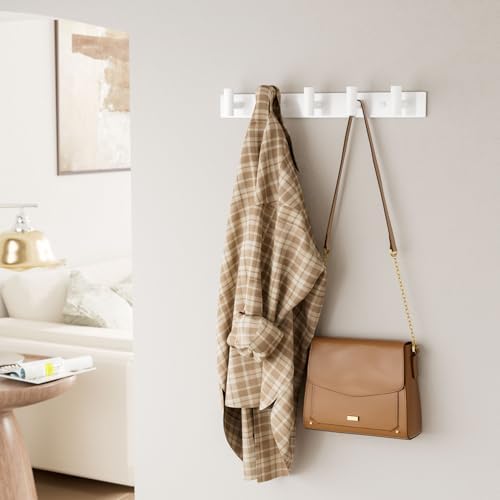 White Wall Mounted Coat Rack – 5 T-Shaped Hooks on 16.5" Rail, (1 Pack) - Image 3