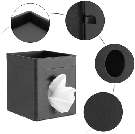 Sumnacon Square Tissue Box Cover with Storage Tray,Tissue Box Holder,Black - Image 6
