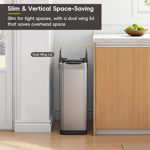 EKO Phantom-T 50 Liter / 13.2 Gallon Vertical Motion Sensor Trash Can or Recycling Bin, Brushed Stainless Steel Finish - Image 5