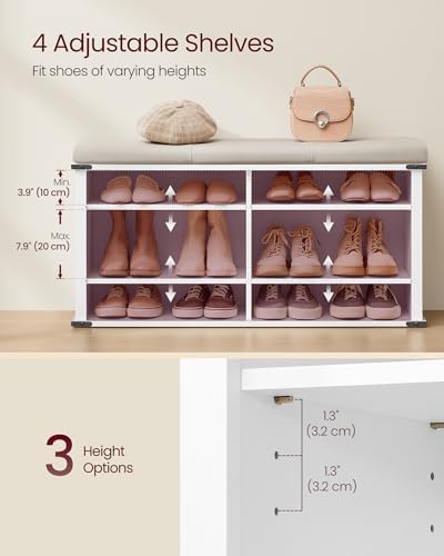 VASAGLE Shoe Storage Bench with Removable Cushion, Adjustable Shelves - Image 5