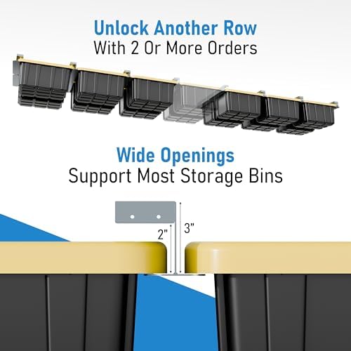 USA Based Overhead Garage Storage Rack, Connectable Heavy Duty Metal Ceiling Rails Garage Storage Organization Shelving System, Hanging Racks Tote Containers, Supports Up To 3 Bins, 2 Sets Gray - Image 3