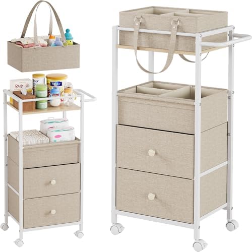 3In1 Modanais Baby Diaper Caddy Organizer Cart with Drawers, Off White by HomeOrganizersandStorage