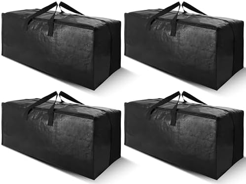 Cosy Family 4 Pack Heavy Duty Extra Large Moving Bags with Backpack Straps - Strong Handles & Zippers, Storage Totes For Space Saving, Fold Flat, Alternative to Moving Box (Set of 4, Black) by Cosy+Family