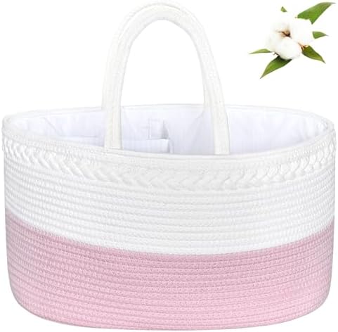 X-Large Baby Diaper Caddy Organizer, Cotton Rope Nursery Storage Basket by ABenkle