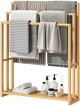 Bamboo Towel Rack Stand, 3 Tier Freestanding Bathroom Towel Drying Rack by OAKVIVOElegantLifestyle