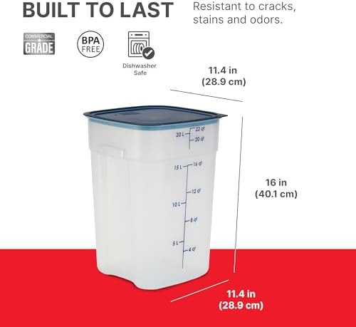 Cambro FreshPro 22 Quart (QT) Food Storage Container with Lid (Restaurant Grade) - for Food Prep, Commercial Kitchen, Pet and Dog Food Container (Translucent) - Image 4