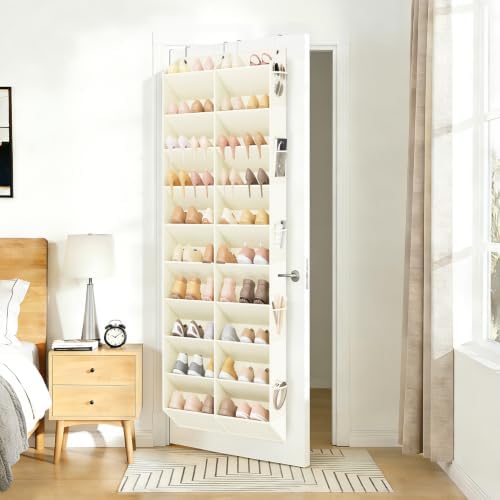 LANTEFUL Over the Door Shoe Organizer, Hanging Shoe Rack for Closet Door Shoe Storage for 30 Pairs Sneaker and Boots, Large Shoe Holder for Door with 10 Side Pockets, Space Saving, Beige - Image 2