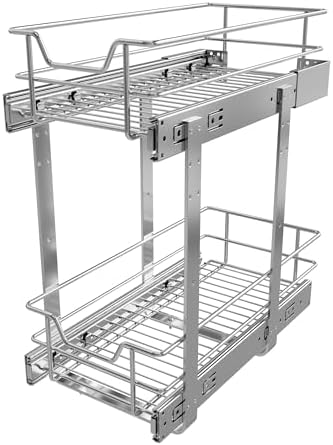 2 Tier Pull Out Cabinet Organizer 9" W X 17" D, Chromed, Full Slide Out by STORKING