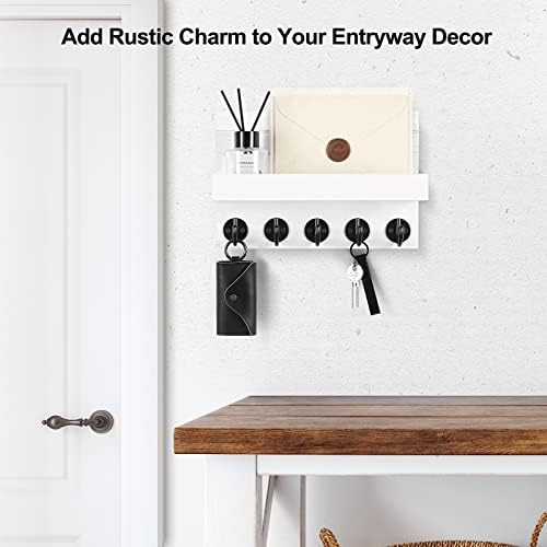 Lwenki Key Holder for Wall, Decorative Key and Mail Holder with Shelf Has Large Key Hooks for Bags, Coats, Umbrella – Paulownia Wood Key Hanger with Mounting Hardware (9.8”W x 6.7”H x 4.2”D) - Image 4