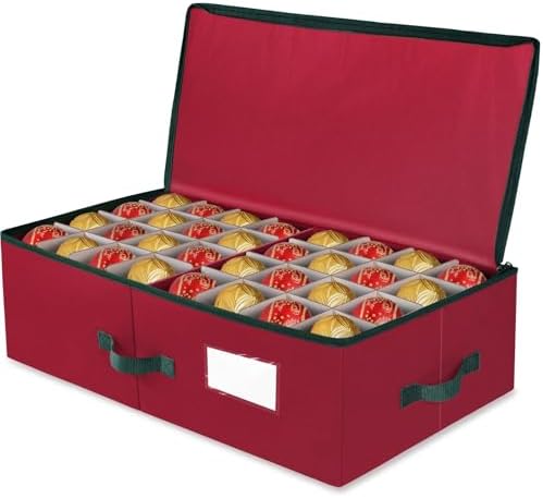 BlessedSeason Christmas Ornament Storage Box -Stores Up to 64 3” Balls, Holiday Ornaments Storage with Adjustable Dividers, Visual ID Window, Dual Zipper, Handles, Stackable, Foldable Fabric Organizer by Unknown