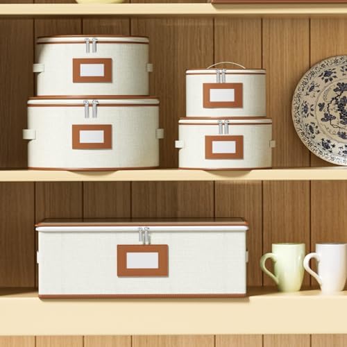Aokeyee 4-Piece Plate Storage Set, Hard-Shell Dinnerware Organizer, Ivory - Image 6