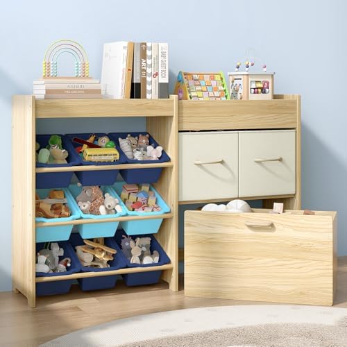 EXPERLAM Toy Storage Organizer for Kids, 9 Blue Bins, 2 Drawers, Toy Chest by EXPERLAM