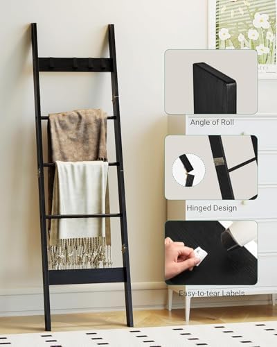 Hzuaneri Blanket Ladder Decorative Quilt Rack with 4 Removable Hooks - Image 6