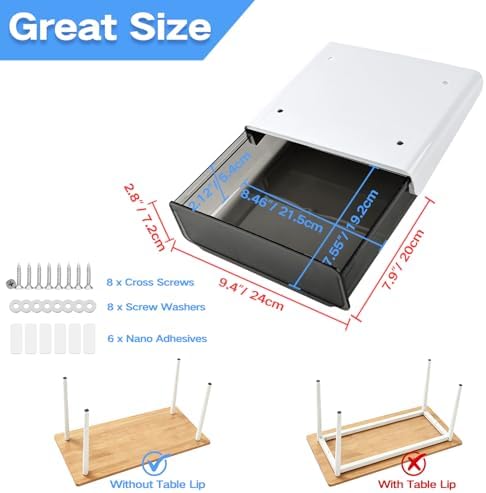 OSPNIEEK Self-adhesive Under Desk Drawer Organizer, 2 Pack Table Hidden Slide Out Large Storage Mounted Desktop Pencil Holder Tray Drawers for Office Home School Stationery Kitchen (Large, Black) - Image 6