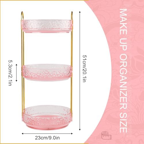 Fangoo Rotating Makeup Organizer for Vanity, 360 Spinning Cosmetic Storage, Perfume Holder for Bathroom Countertop or Dresser (Pink, 3 Tiers) - Image 2