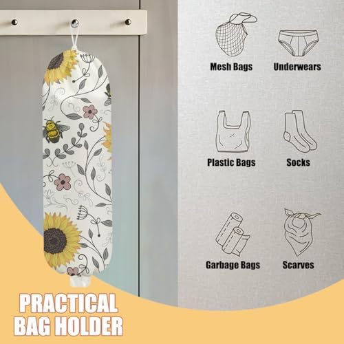 Sunflower Bee Plastic Bag Holder, Wall Mount Grocery Bag Holder - Image 3