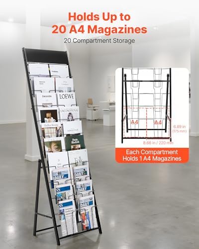 VEVOR Brochure Display Rack, 20 Pockets Magazine Literature Display Stand, Portable Floor Standing Magazine Rack, Metal Newspaper Catalog Holders for Shop, Exhibitions, Office, Trade Show, Black - Image 2