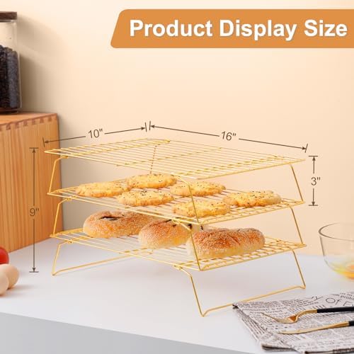 Briout Cooling Rack for Cooking Baking 3 Tiers, 16" x 10" Wire Rack, Gold - Image 2