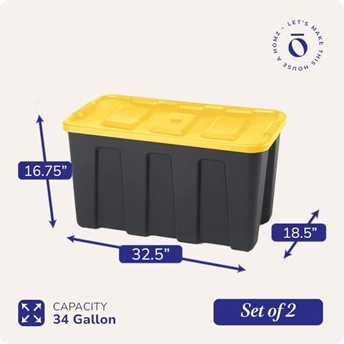 HOMZ Durabilt Plastic Storage Bins with Lids, 34 Gal, Black/Yellow, 2 Pack - Image 4