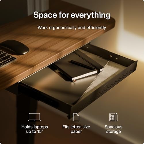 Desktronic Under Desk Drawer — Hidden Under-Desk Storage Organizer, Easy Install, Large Capacity Metal Sliding Drawer for Home Office, Standing Desk & Workstation (Black) - Image 6