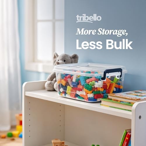 Tribello Plastic Storage Bins with Lids, Clear Stackable Storage Containers - 5 Qt - 3 Pack - Image 3