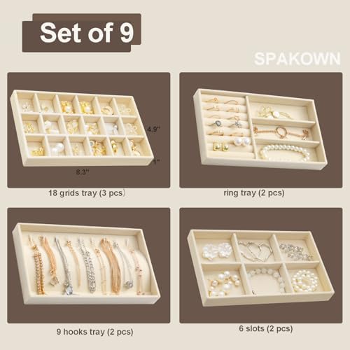 SPAKOWN Jewelry Trays Organizer for Drawer 9 Set of Small Jewelry Display - Image 3