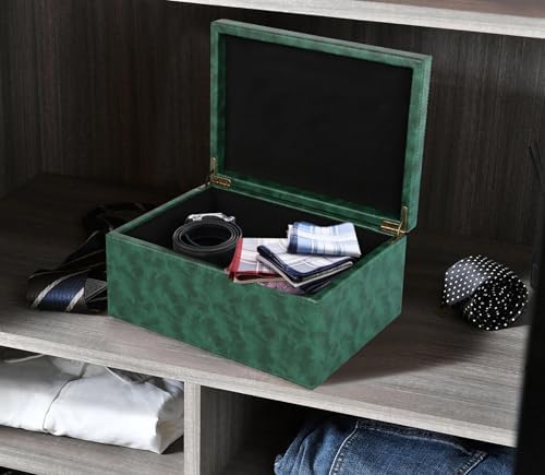 HofferRuffer Faux Leather Decorative Box, Large Wooden Structure Keepsake Box Accessory Organizer Jewelry Organizer with Hinged Lid, Storage Container for Home or Office (Dark Green) - Image 5