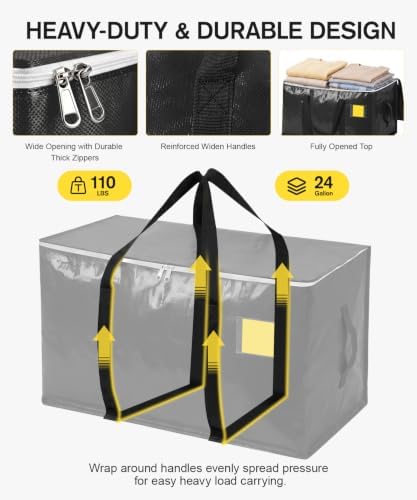 Moving Bags Heavy Duty Extra Large 6-Pack, 110 LBS Load Storage Bag, Black - Image 3